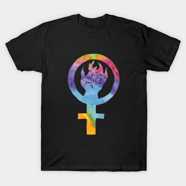 Rainbow Feminist Fist T-Shirt by UntidyVenus